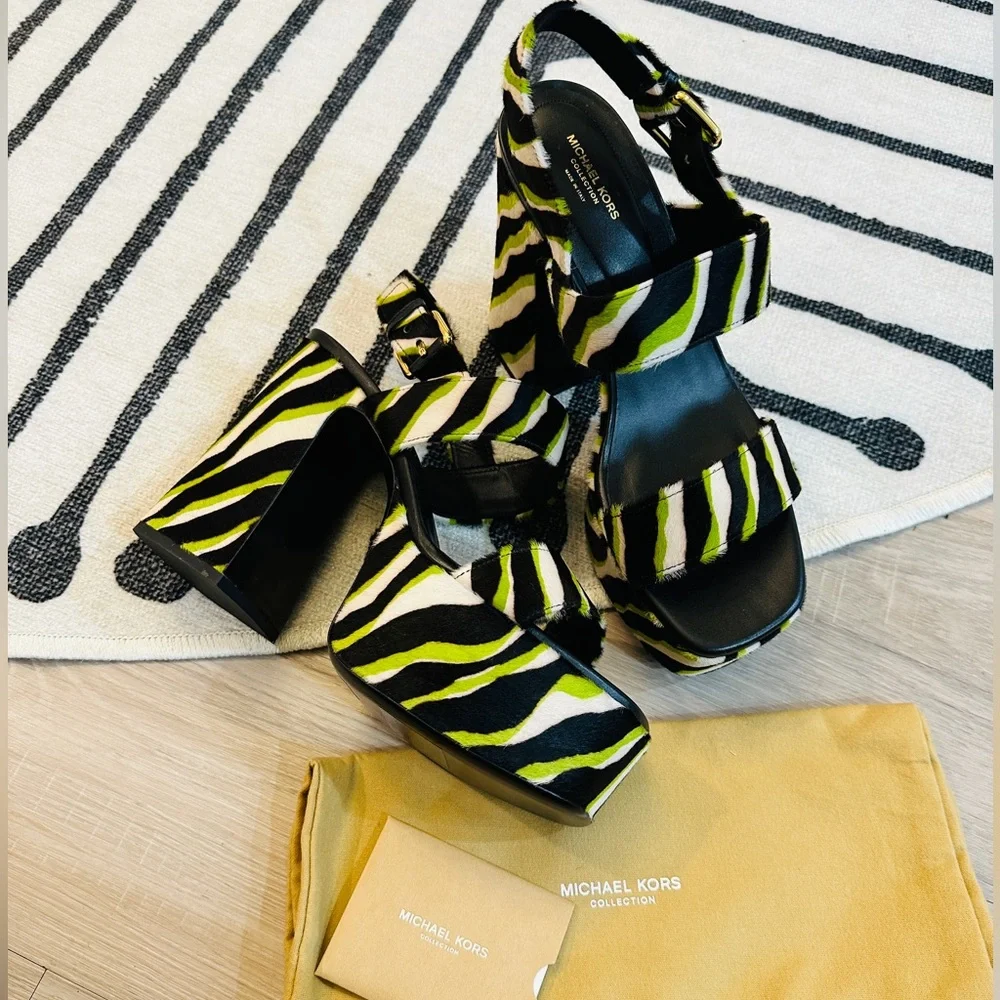 Michael Kors Collection Printed Calf Hair Block Heel Platform